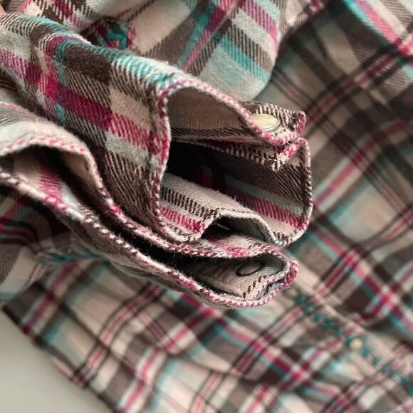 Lucky BRAND Western Cotton Flannel Plaid Button Front Long Sleeve Shirt Blouse S - Picture 7 of 7